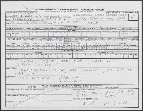 Andy Allanson scouting report, 1989 September