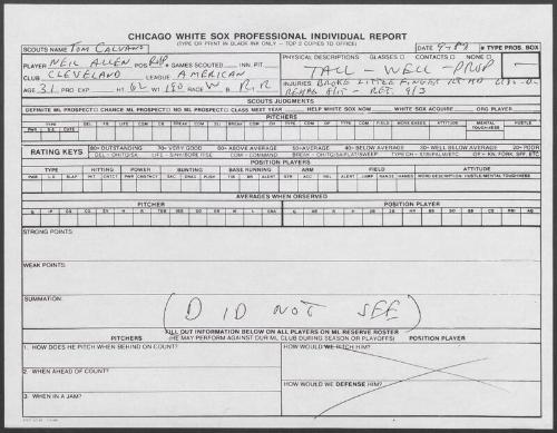 Neil Allen scouting report, 1989 September