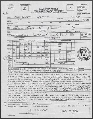 Jermaine Allensworth scouting report, 1990 May 08