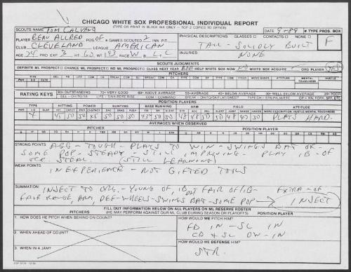 Beau Allred scouting report, 1989 September