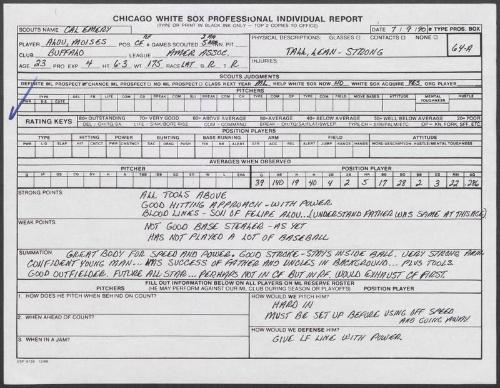 Moises Alou scouting report, 1990 July 09