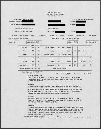 Gabe Alvarez scouting report, 1995 February 02