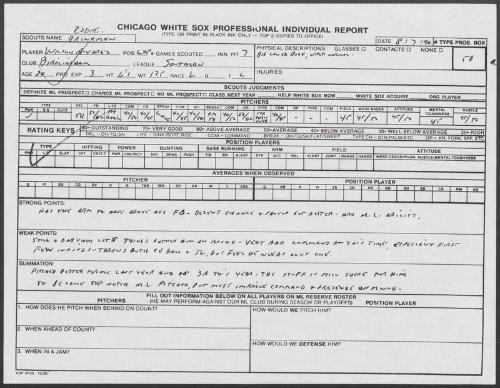 Wilson Alvarez scouting report, 1990 August 07