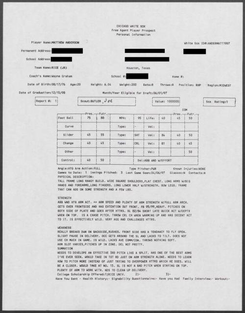 Matt Anderson scouting report, 1997 April 06