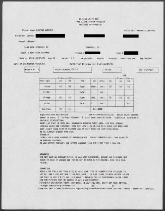 Clayton Andrews scouting report, 1996 April 16