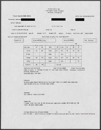 Rick Ankiel scouting report, 1996 November 05