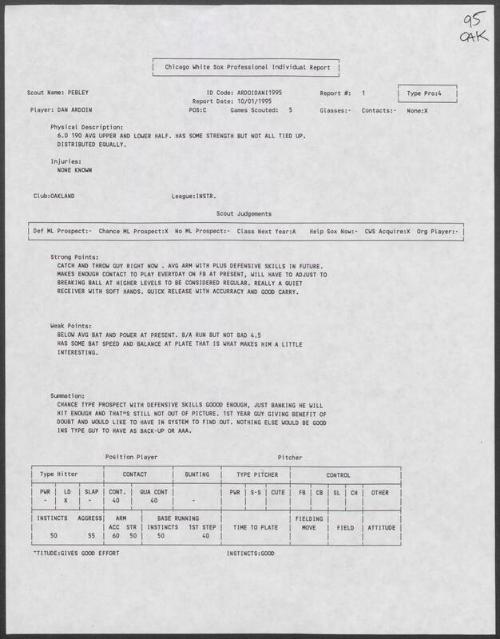 Danny Ardoin scouting report, 1995 October 01