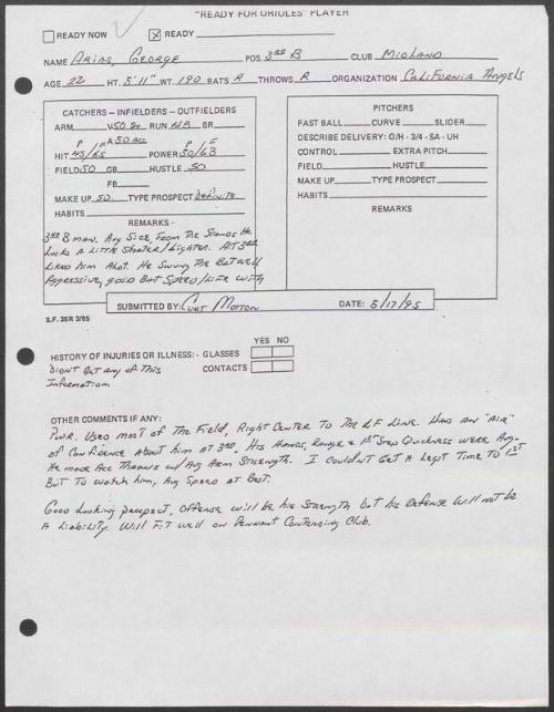 George Arias scouting report, 1995 May 17