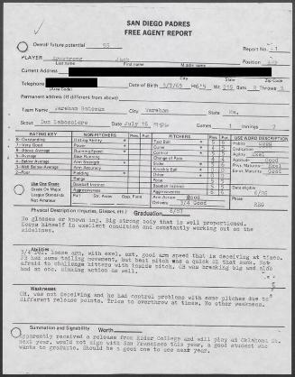 Jack Armstrong scouting report, 1986 July 16