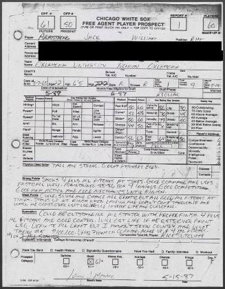 Jack Armstrong scouting report, 1987 May 15