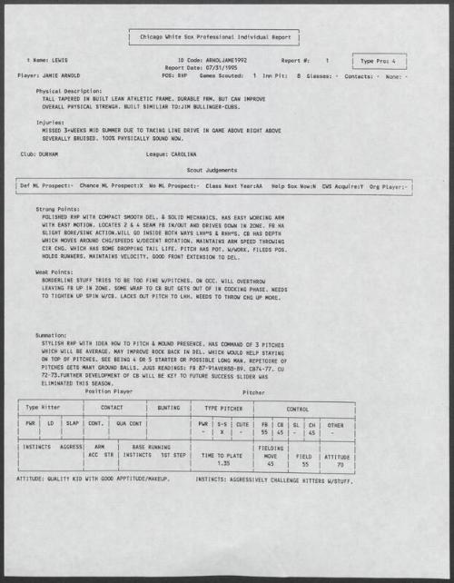 Jamie Arnold scouting report, 1995 July 31