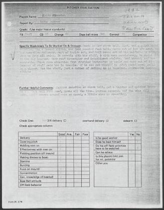 Keith Atherton scouting report, 1982