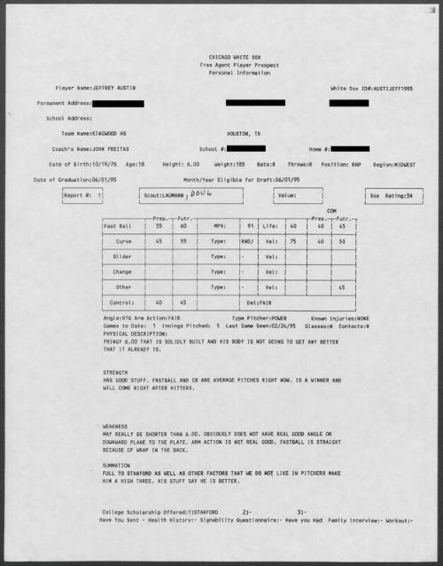 Jeff Austin scouting report, 1995 February 24