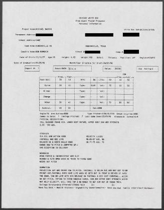 Mike Bacsik scouting report, 1996 March 09