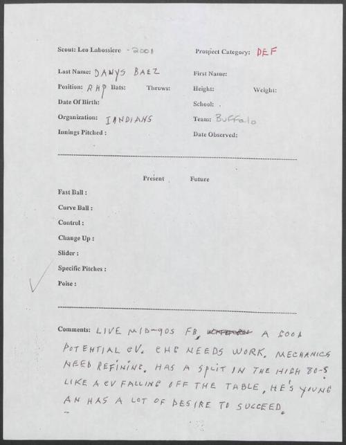 Danys Baez scouting report, 2001