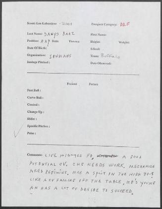 Danys Baez scouting report, 2001