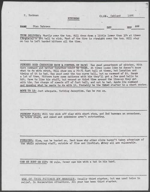 Stan Bahnsen scouting report, 1976