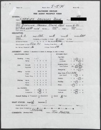 Doug Bair scouting report, 1971 May 15