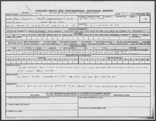 Marty Barrett scouting report, 1989 July 01