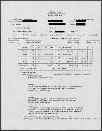 Michael Barrett scouting report, 1995 March 04