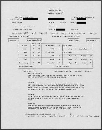 Michael Barrett scouting report, 1995 March 22