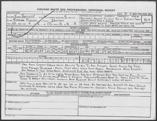 Kim Batiste scouting report, 1990 July 09