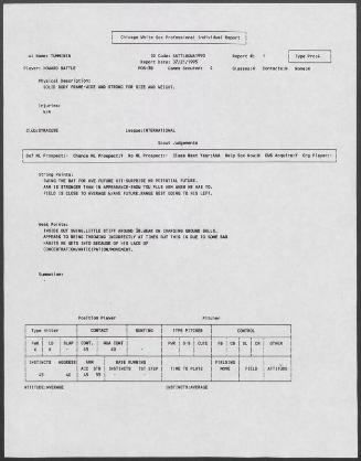 Howard Battle scouting report, 1995 July 21