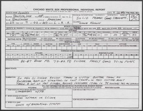 Jose Bautista scouting report, 1989 September 26