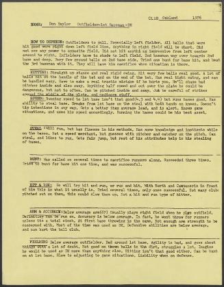 Don Baylor scouting report, 1976