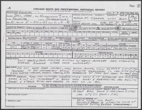 Juan Bell scouting report, 1989 July 09