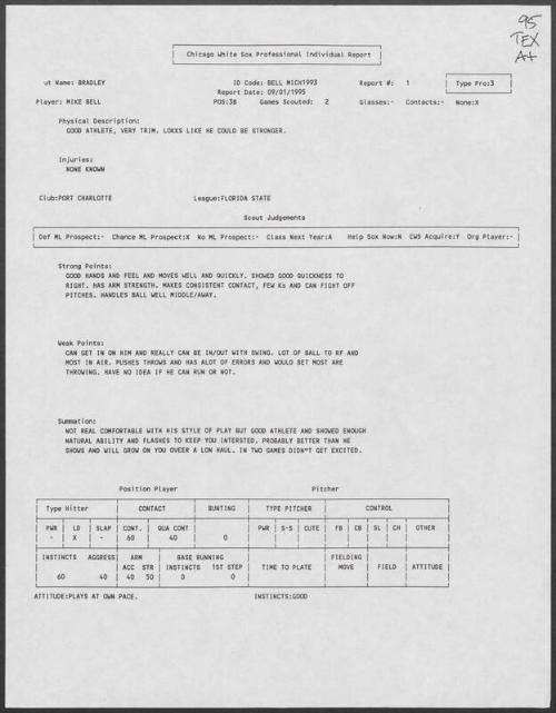 Mike J. Bell scouting report, 1995 September 01