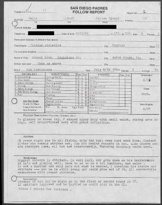 Albert Belle scouting report, 1986 July