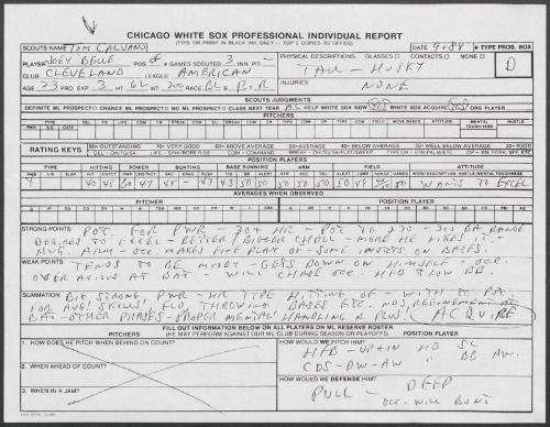 Albert Belle scouting report, 1989 September