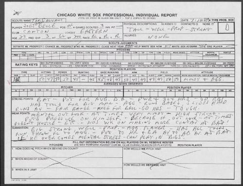 Albert Belle scouting report, 1989 July 06