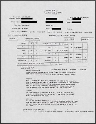 Mark Bellhorn scouting report, 1995 February 26