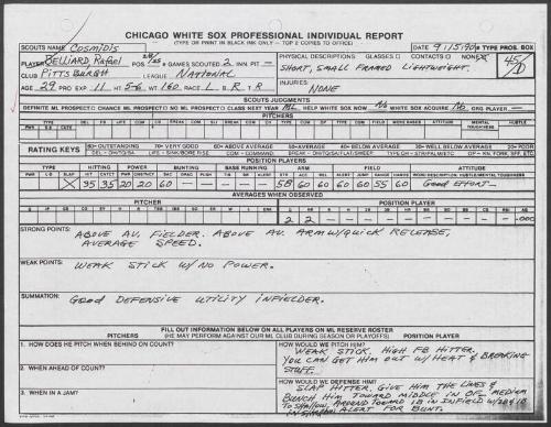 Rafael Belliard scouting report, 1990 September 15