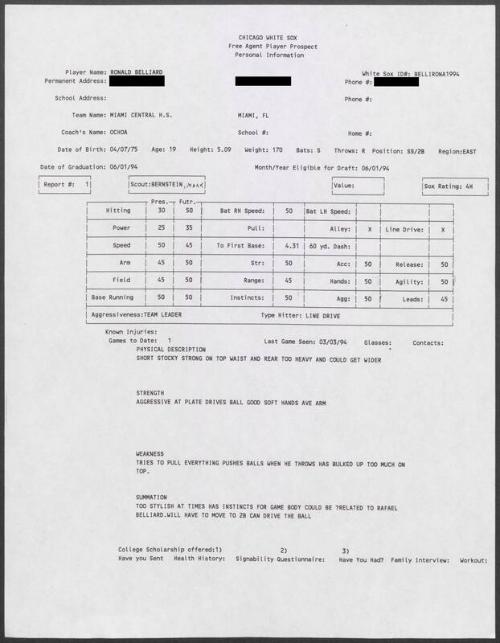 Ron Belliard scouting report, 1994 March 03