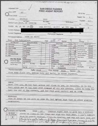 Rigo Beltran scouting report, 1989 July 15