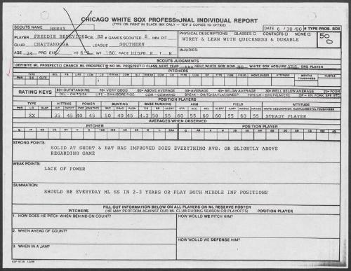 Freddie Benavides scouting report, 1990 June 30