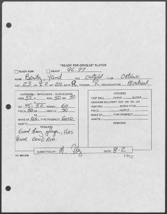 Yamil Benitez scouting report, 1995 August 02