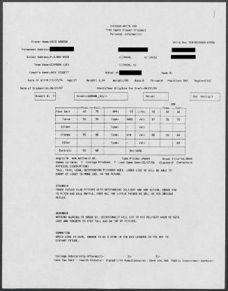 Kris Benson scouting report, 1996 February 27