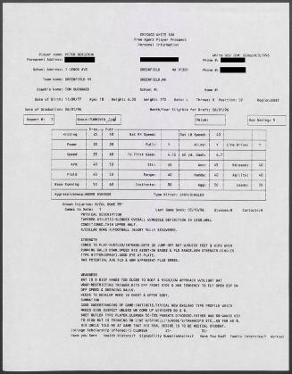 Peter Bergeron scouting report, 1996 May 10