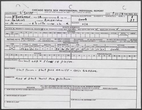 Dave Bergman scouting report, 1989 September 22