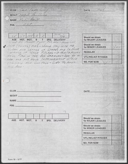 Karl Best scouting report, 1984