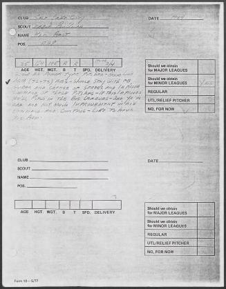 Karl Best scouting report, 1984