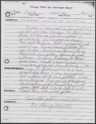 Tim Birtsas scouting report, 1982 May 09