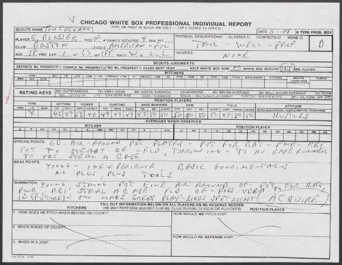 Greg Blosser scouting report, 1989 November 01