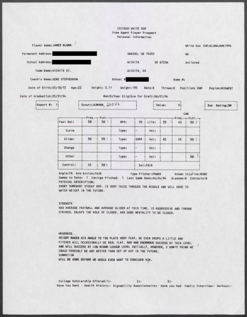 Jaime Bluma scouting report, 1994 April 24