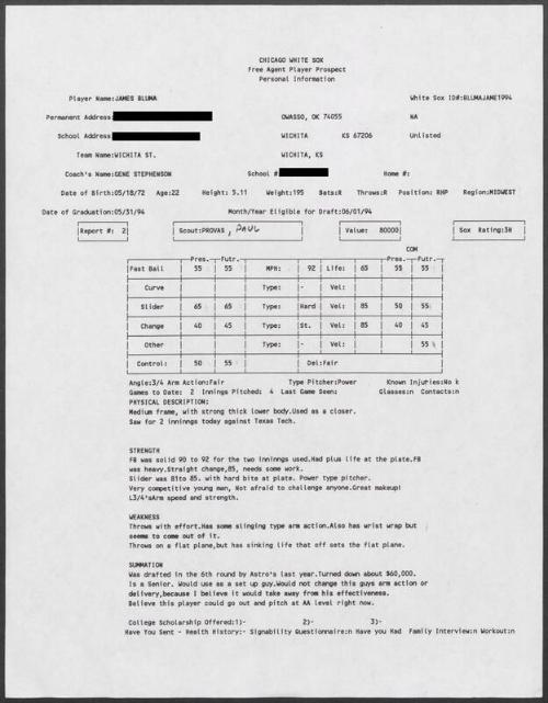 Jaime Bluma scouting report, 1994