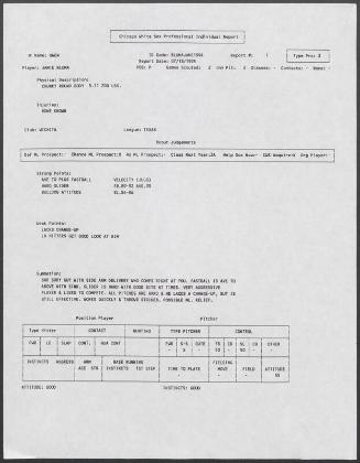 Jaime Bluma scouting report, 1995 July 18